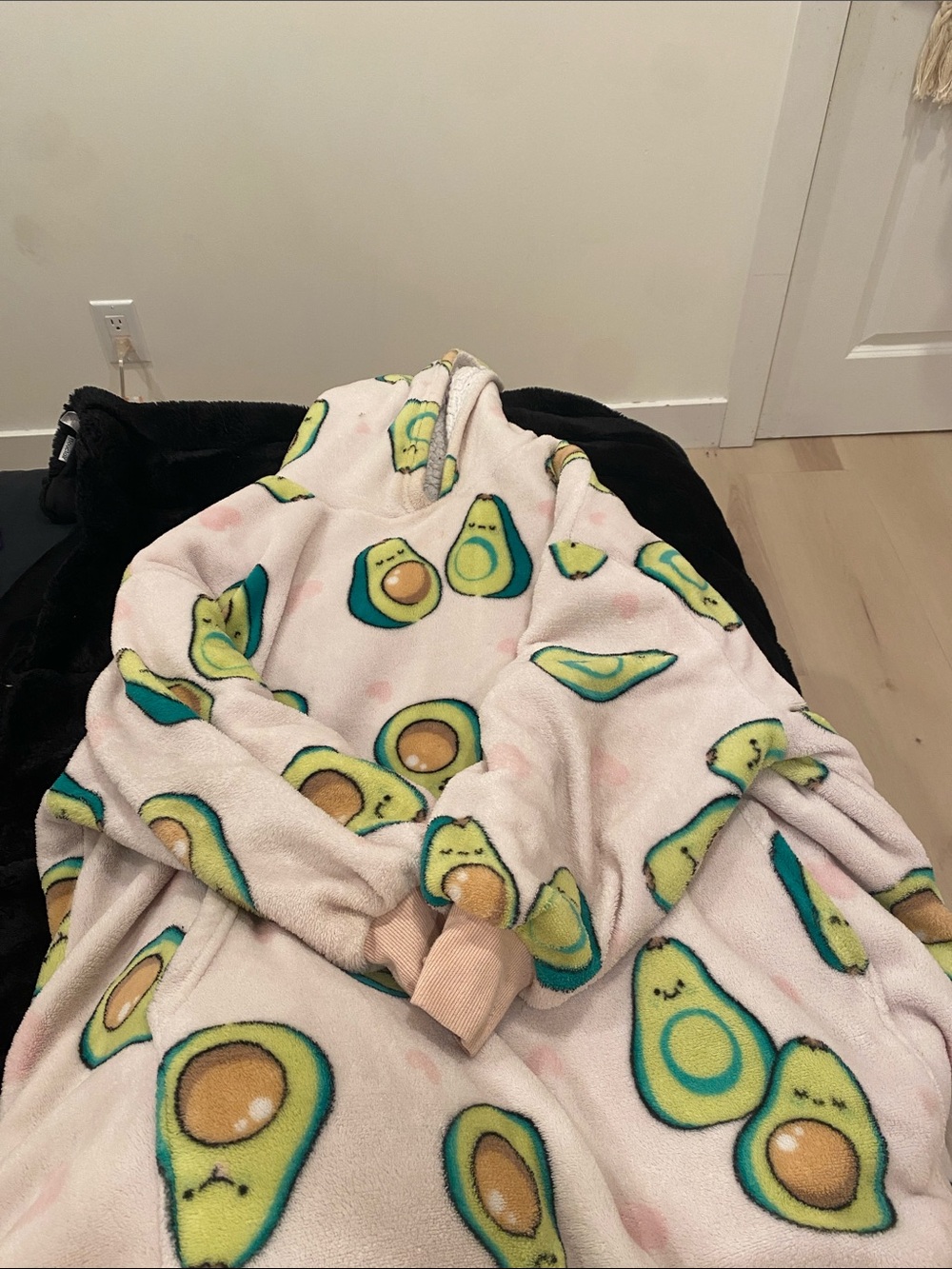 Kids Pink Avocado Fleece Hoodie Pajama - Cozy Pullover